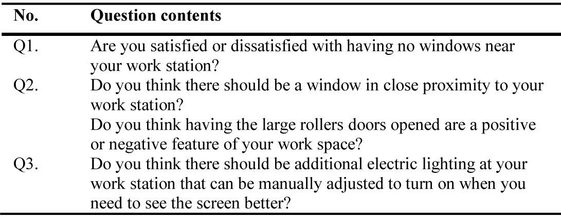 Interview questions (conducted at each workstation).