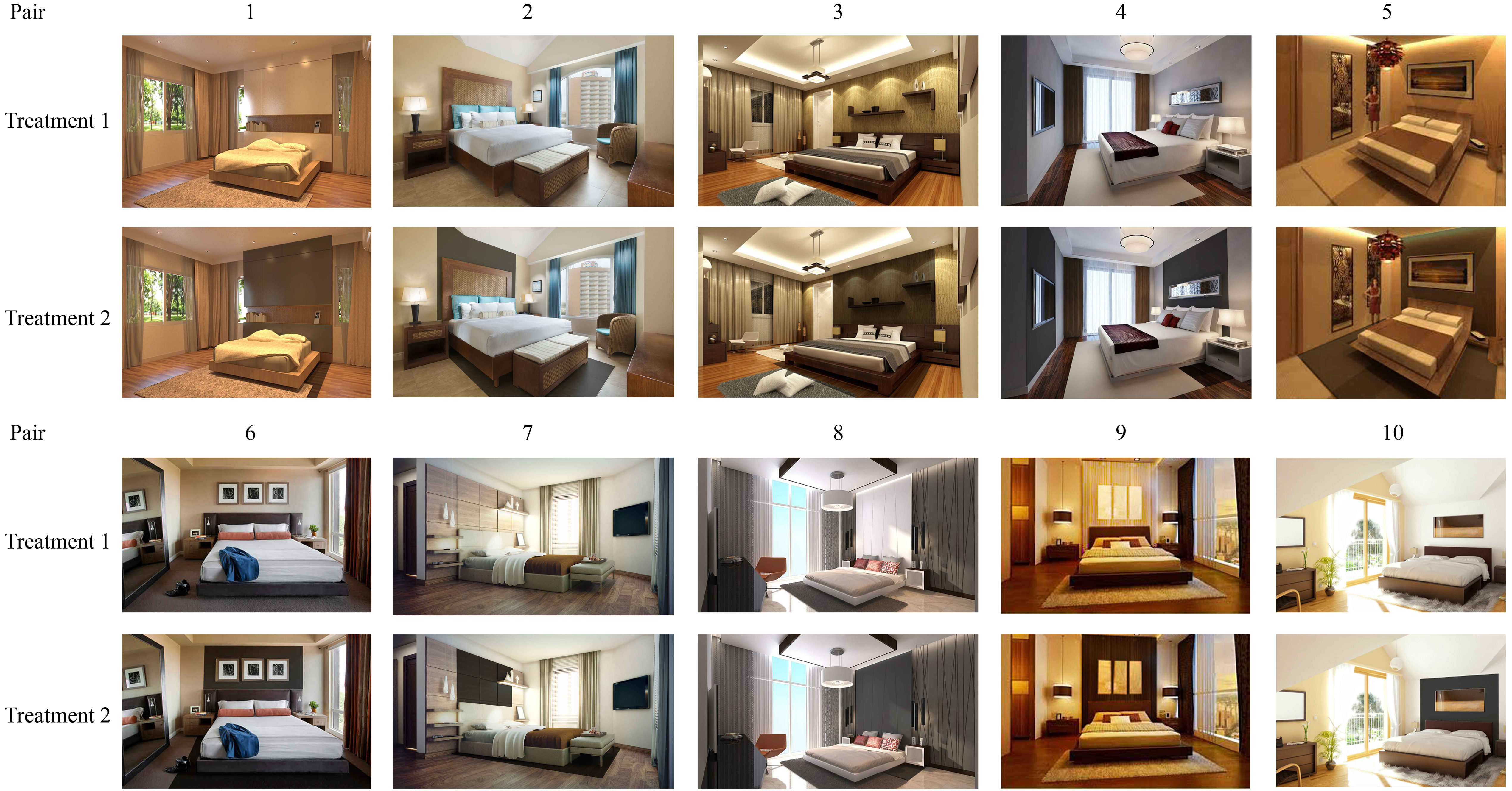 Examples of the test images for the effect of the brightness contrast between the surface and furniture in the second part.